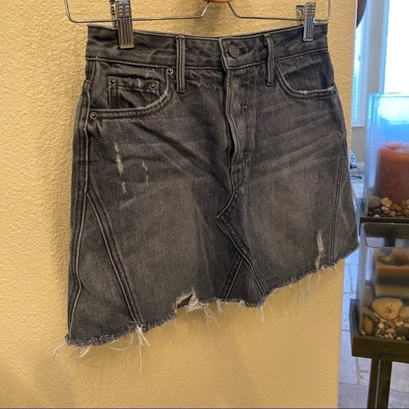 GRLFRND Dark Gray EVA Raw Hem Buttoned Fly Jean Skirt Size 24 - Picture 2 of 8